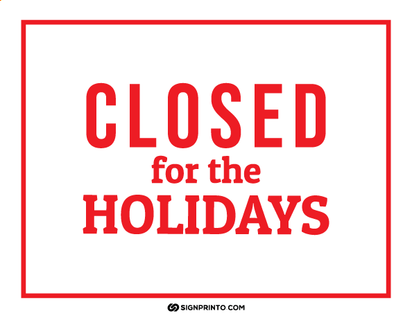  Closed For the Holiday Sign A4 size Preview