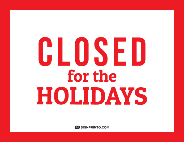 Closed For the Holiday Sign A4 size Preview