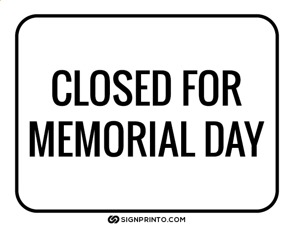 Memorial Day Closed Sign A4 size Preview