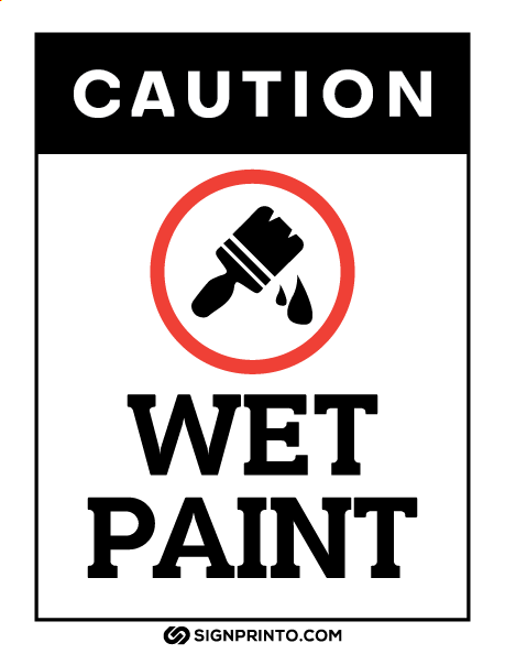 caution wet paint sign printable black