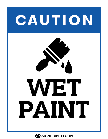 caution wet paint sign printable blue
