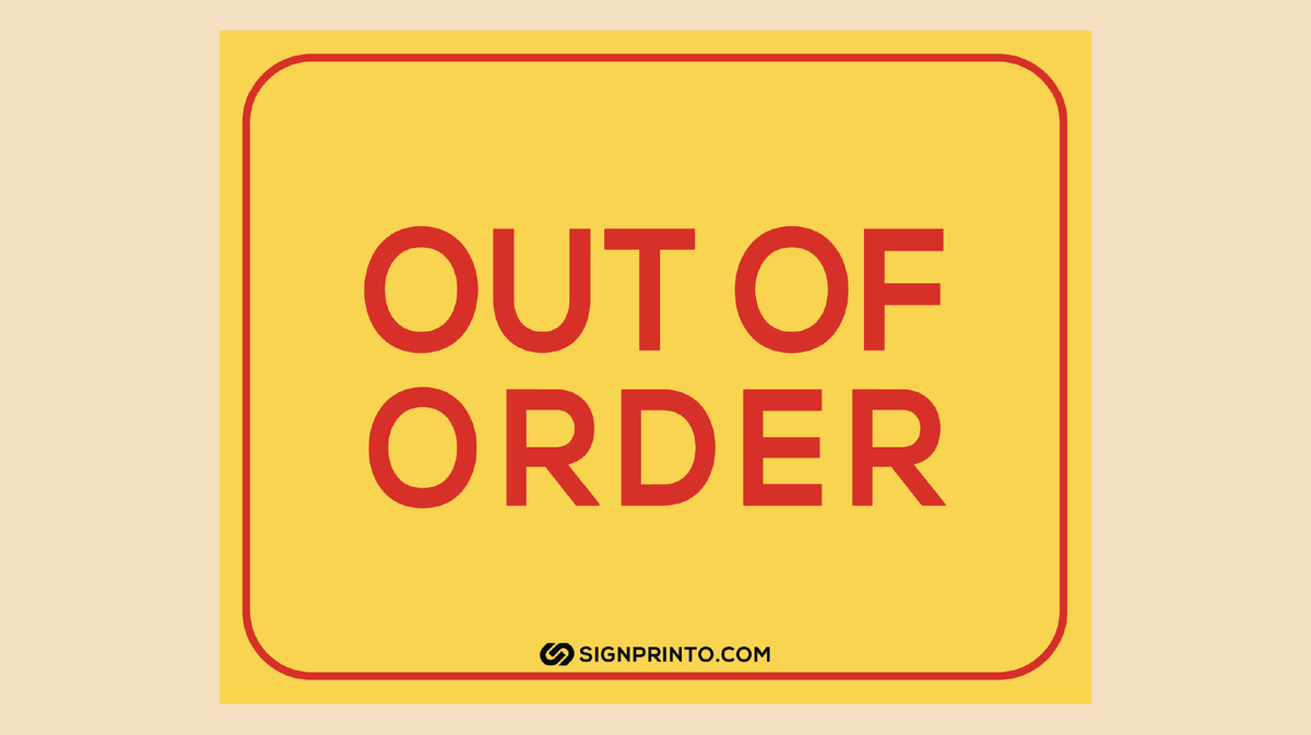 Out Of Order Sign – Red Color Text